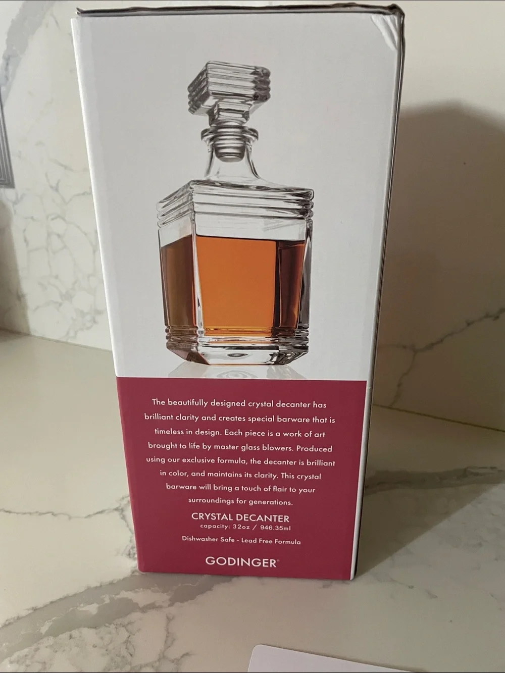 Godinger Clear Crystal Square Decanter with Geometric Stopper